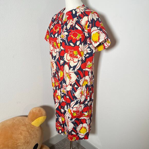 Vintage 60s 70s Floral House Dress Model’s Coat Cotton Button Front Pockets M/L - Picture 2 of 9